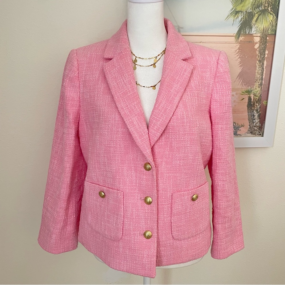 Talbots Pink Tweed Blazer with Gold Buttons US 10 Petite Preppy Old Money